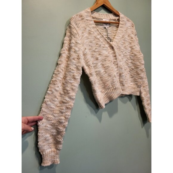 New Lili Sidonio Anthropologie Cream Crop Cardigan Sweater Sz M - Picture 4 of 9